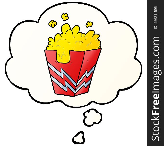 Cartoon Box Of Popcorn And Thought Bubble In Smooth Gradient Style