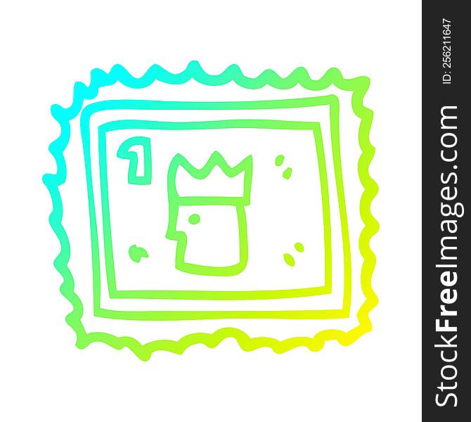 cold gradient line drawing of a cartoon stamp with royal face