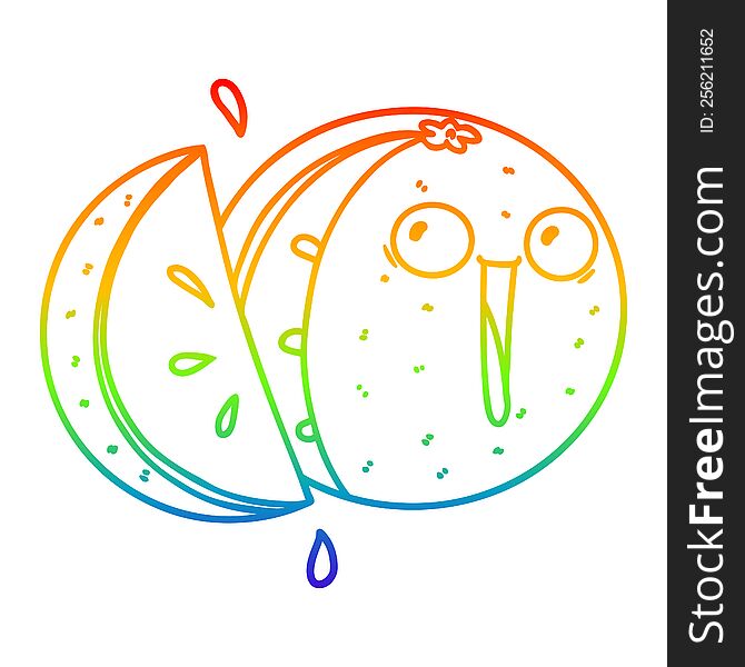 rainbow gradient line drawing of a crazy cartoon orange