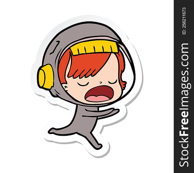 Sticker Of A Cartoon Astronaut Woman Running