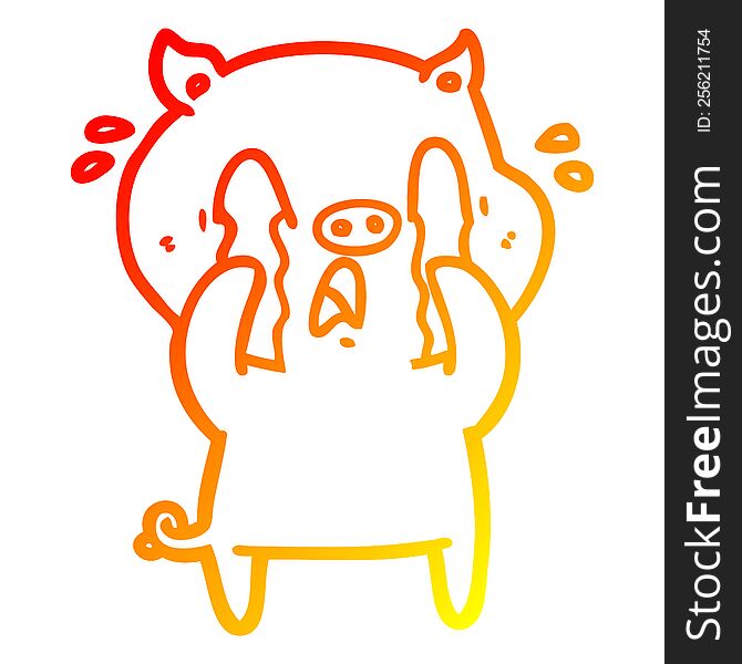 Warm Gradient Line Drawing Crying Pig Cartoon