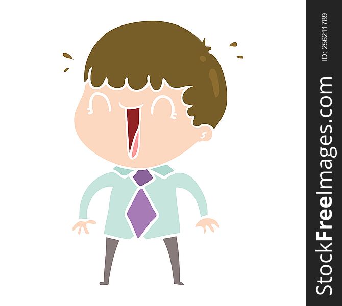 laughing flat color style cartoon man in shirt and tie