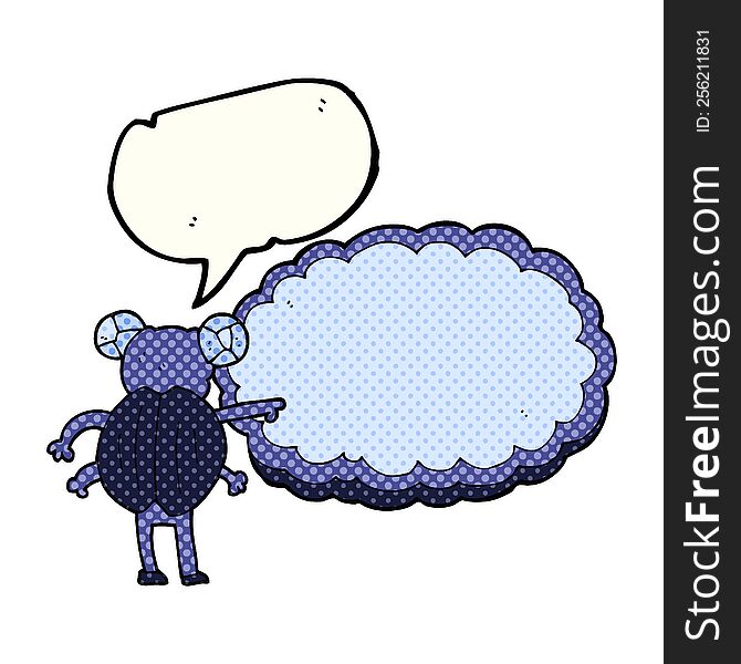 freehand drawn comic book speech bubble cartoon pointing insect