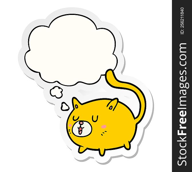 Cartoon Happy Cat And Thought Bubble As A Printed Sticker
