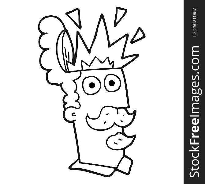 freehand drawn black and white cartoon man with exploding head