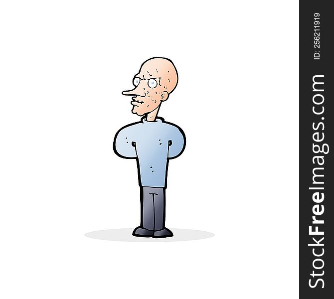 cartoon evil bald man with thought bubble