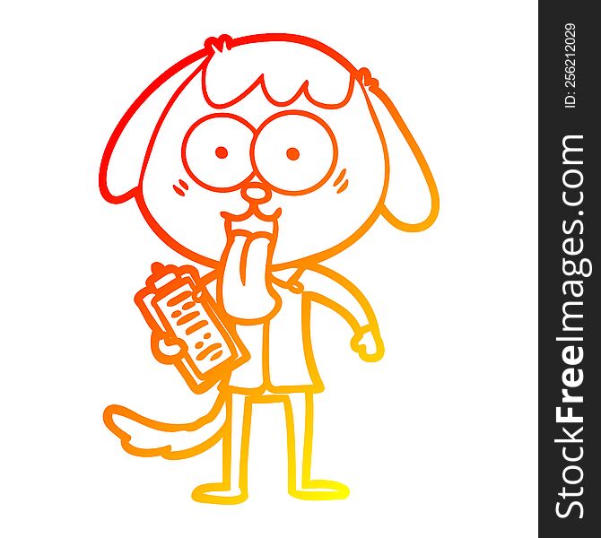 warm gradient line drawing of a cute cartoon dog wearing office shirt