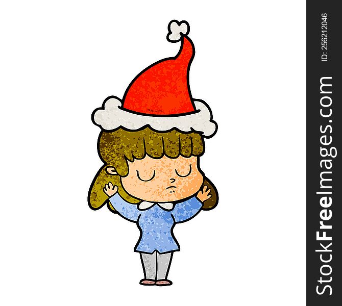Textured Cartoon Of A Indifferent Woman Wearing Santa Hat