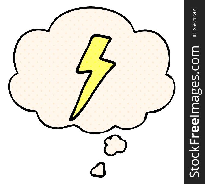 Cartoon Lightning Bolt And Thought Bubble In Comic Book Style
