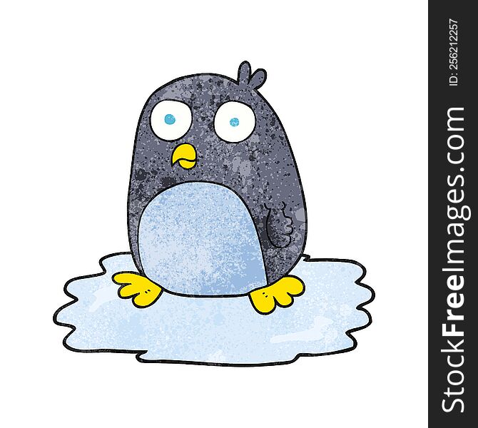 Textured Cartoon Penguin On Ice