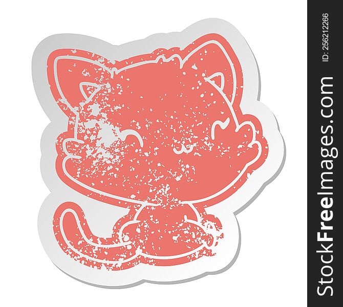 Distressed Old Sticker Of Cute Kawaii Kitten
