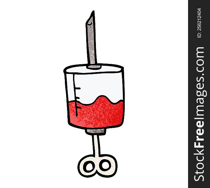 Cartoon Doodle Of Blood Filled Syringe