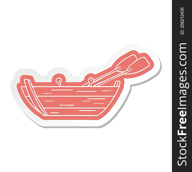 Cartoon Sticker Of A Wooden Row Boat