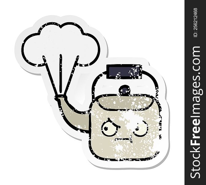 Distressed Sticker Of A Cute Cartoon Steaming Kettle