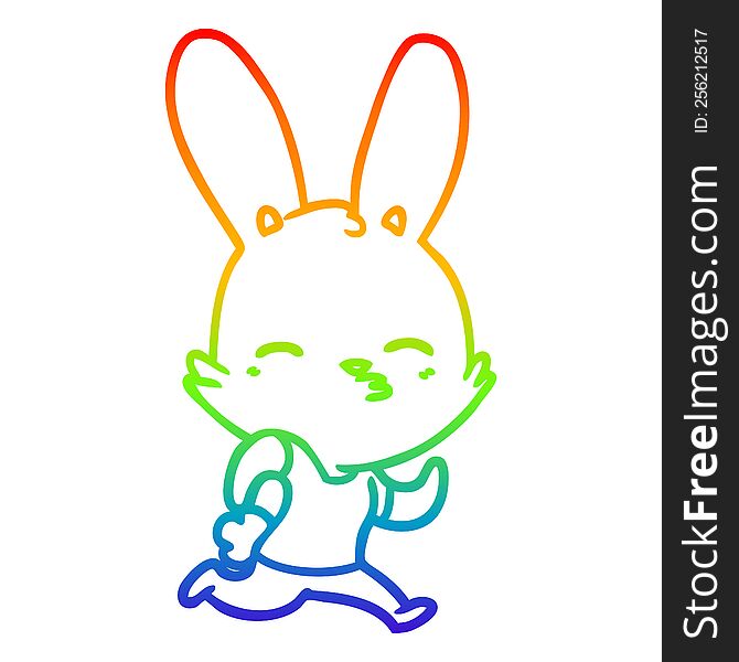 Rainbow Gradient Line Drawing Cartoon Running Rabbit