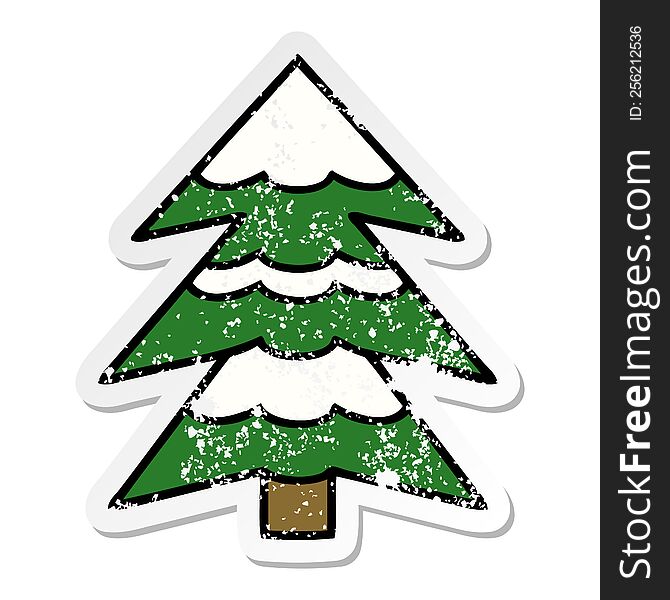 distressed sticker of a cute cartoon snow covered tree