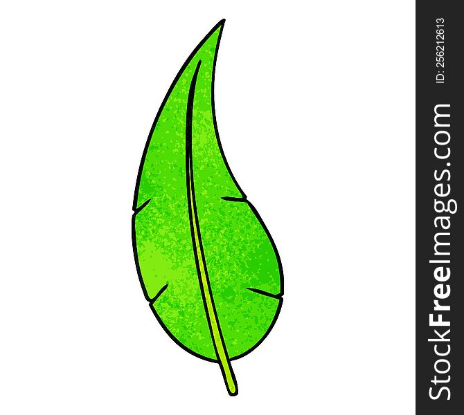 Textured Cartoon Doodle Of A Green Long Leaf