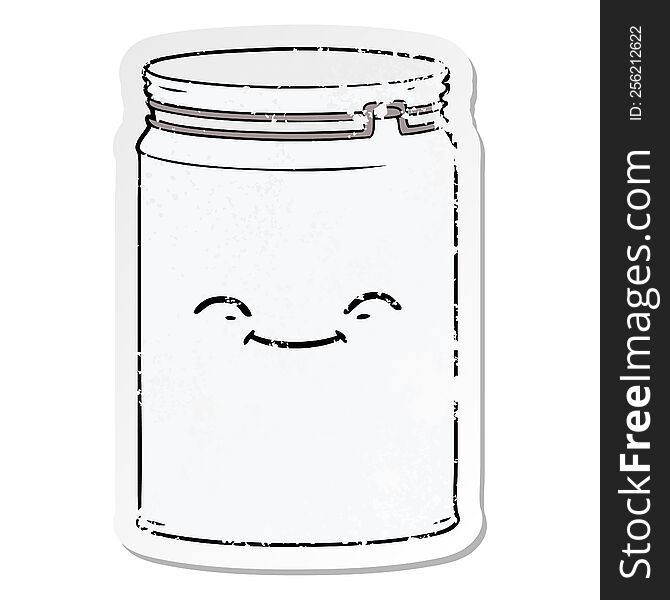 Distressed Sticker Of A Cartoon Glass Jar