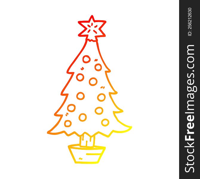 warm gradient line drawing of a cartoon christmas tree