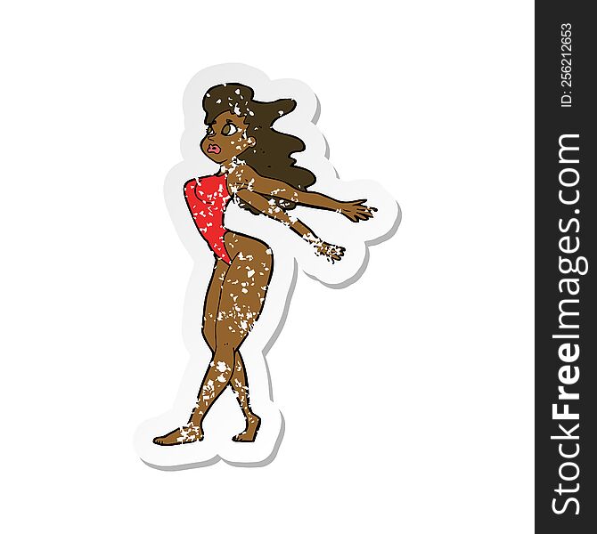 retro distressed sticker of a cartoon sexy woman in swimsuit