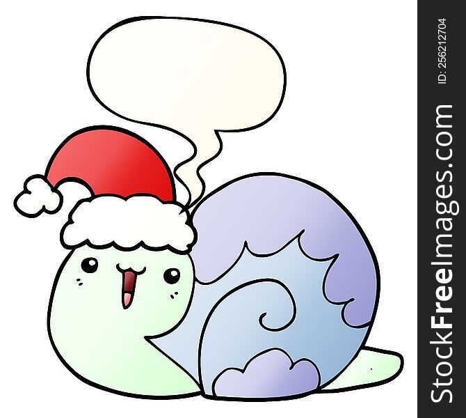 Cute Cartoon Christmas Snail And Speech Bubble In Smooth Gradient Style