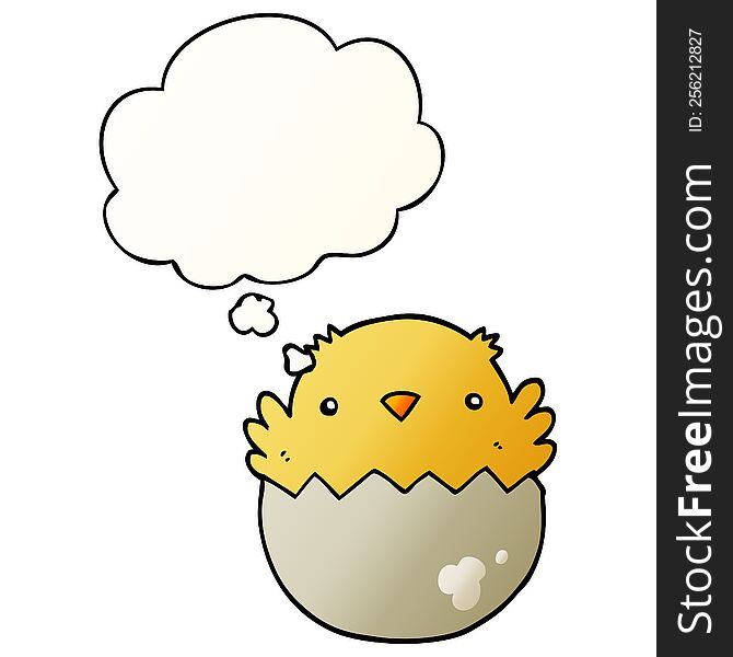 Cartoon Chick Hatching From Egg And Thought Bubble In Smooth Gradient Style