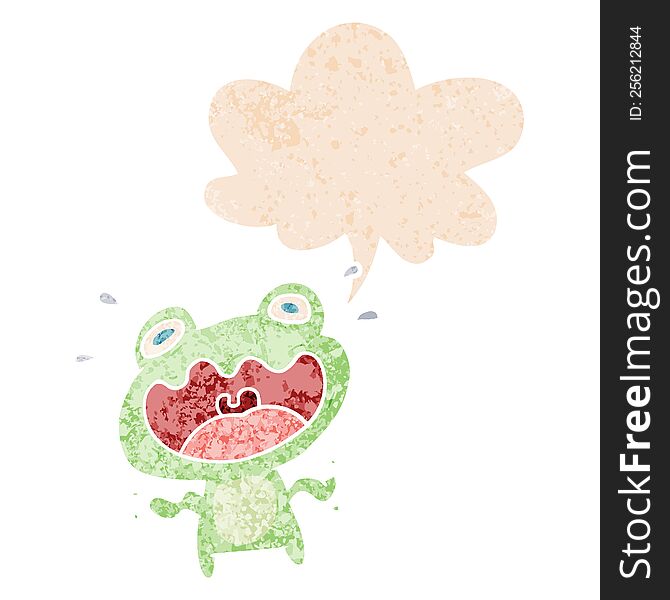 Cartoon Frog Frightened And Speech Bubble In Retro Textured Style