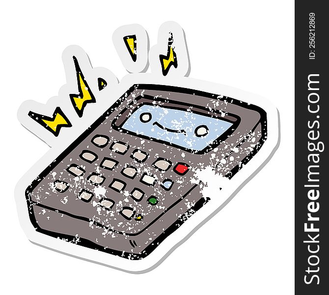 Distressed Sticker Of A Cartoon Calculator