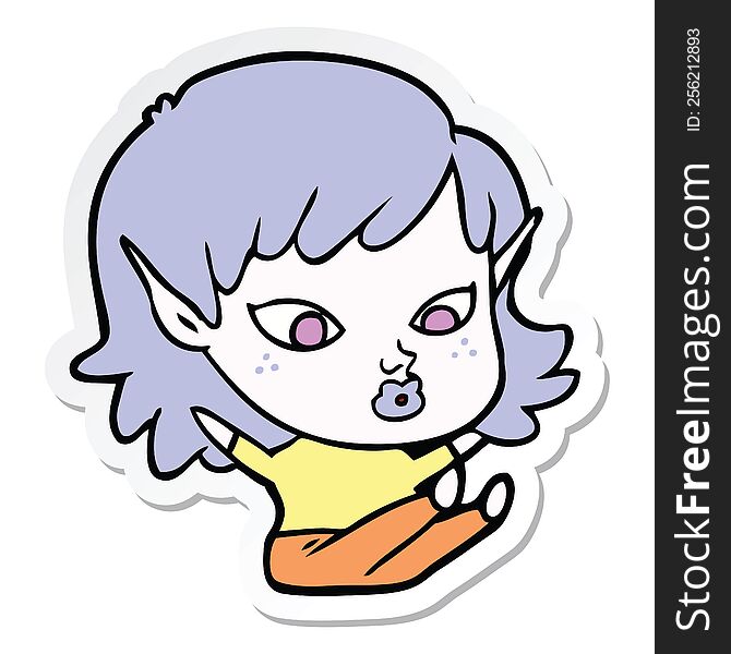 Sticker Of A Pretty Cartoon Elf Girl