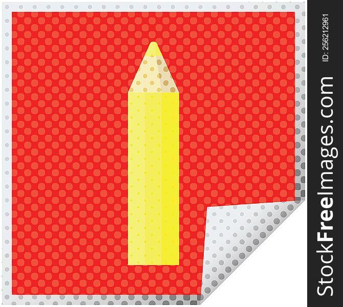 yellow coloring pencil graphic vector illustration square sticker. yellow coloring pencil graphic vector illustration square sticker