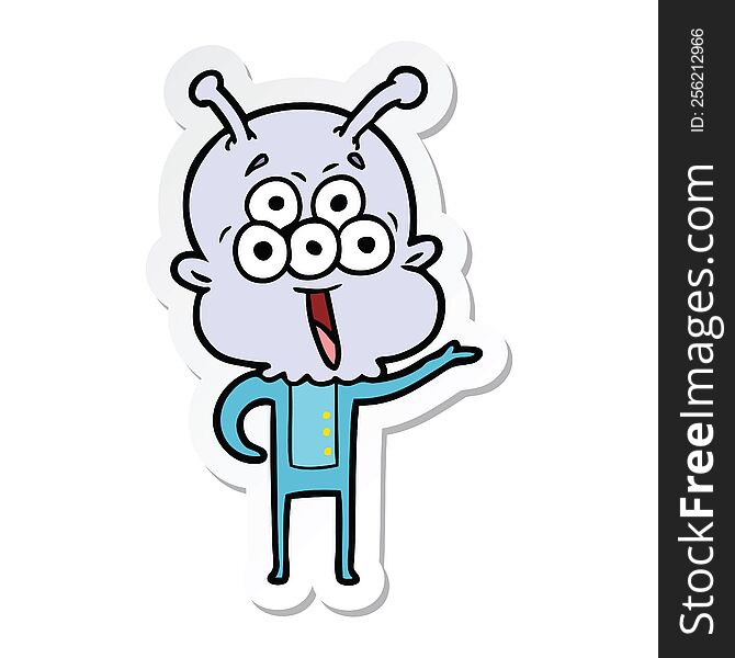 Sticker Of A Happy Cartoon Alien Greeting