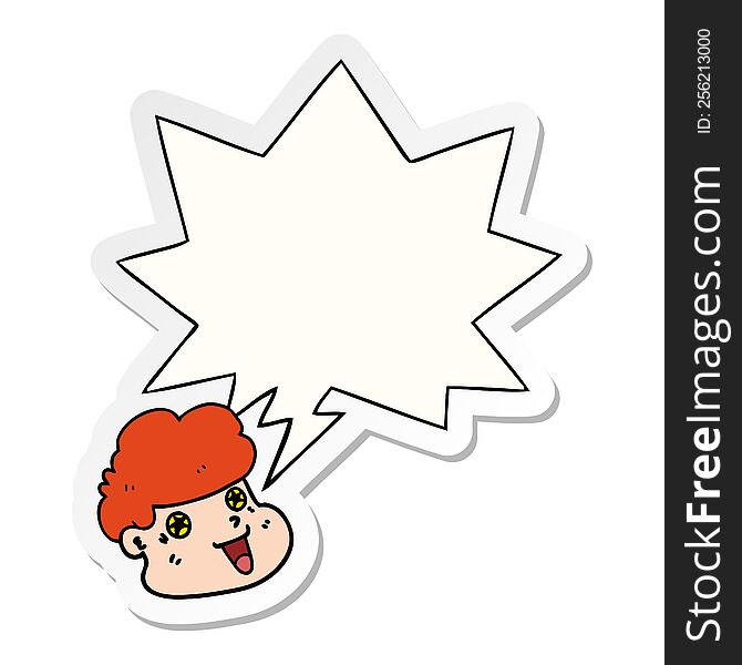 Cartoon Boy S Face And Speech Bubble Sticker