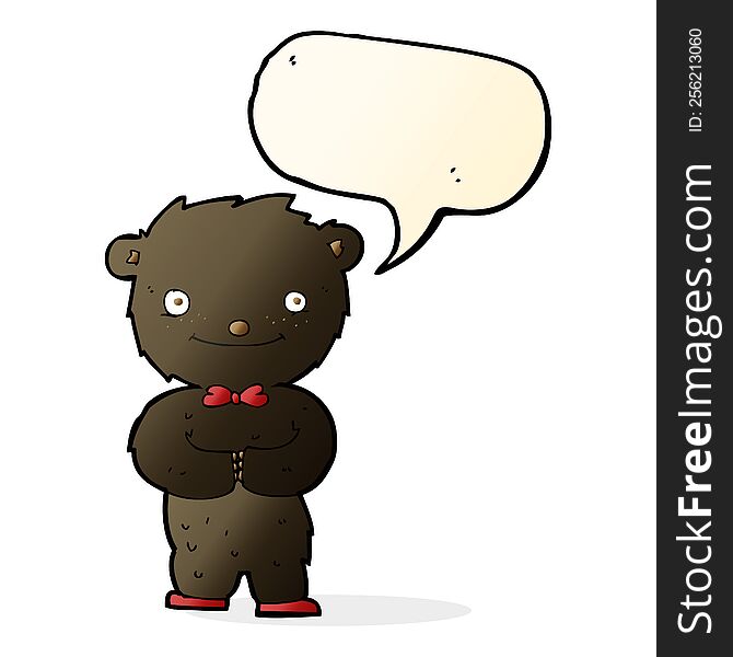 cartoon little black bear with speech bubble
