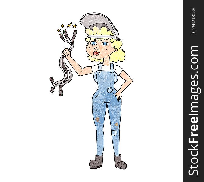 freehand textured cartoon electrician woman