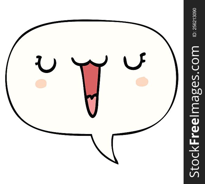 Cute Happy Cartoon Face And Speech Bubble