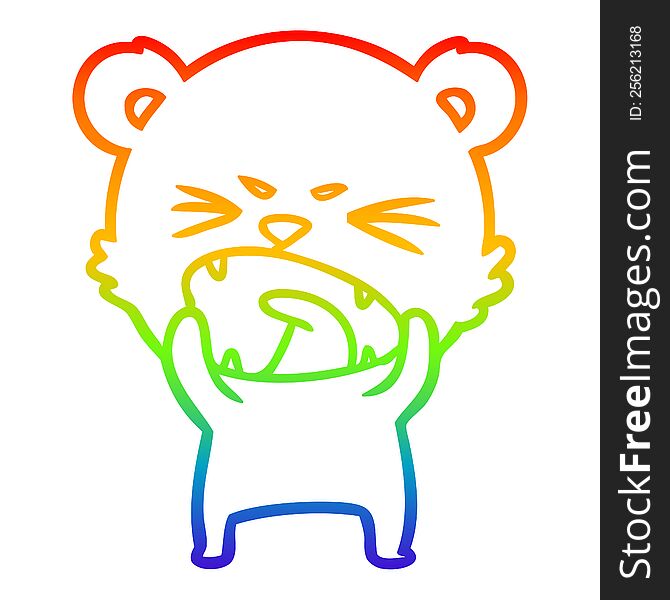 Rainbow Gradient Line Drawing Angry Cartoon Bear