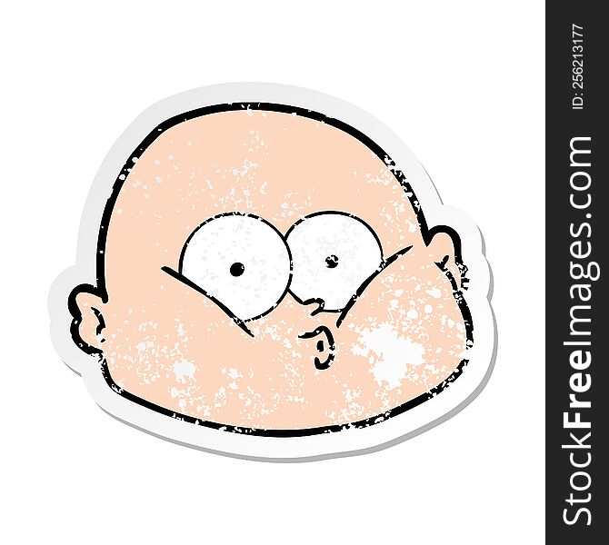 Distressed Sticker Of A Cartoon Curious Bald Man