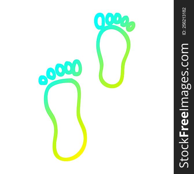 cold gradient line drawing of a cartoon foot prints