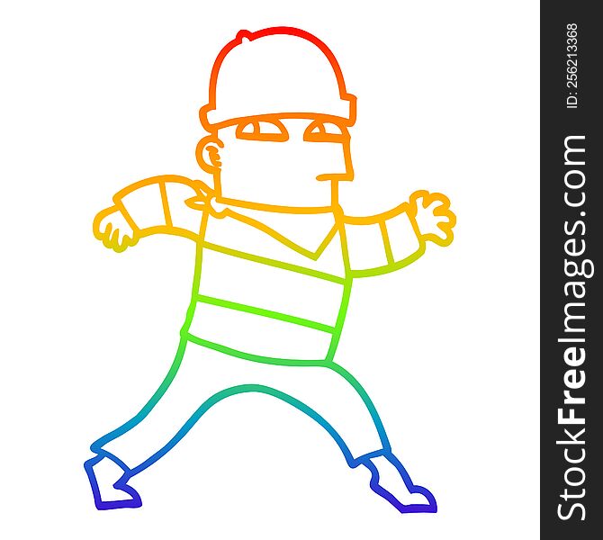 Rainbow Gradient Line Drawing Cartoon Thief