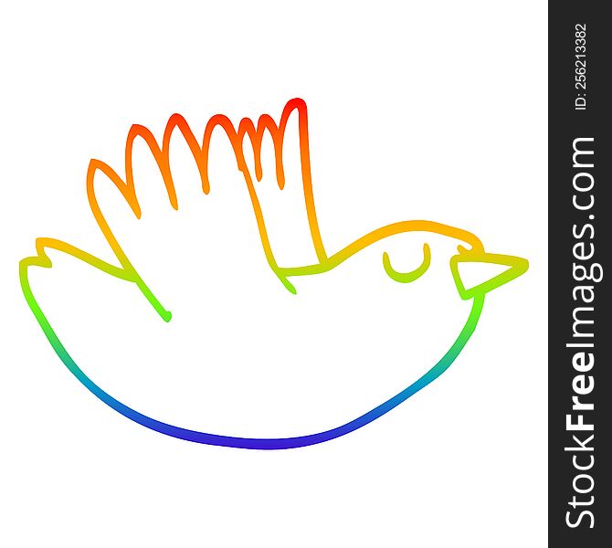 Rainbow Gradient Line Drawing Cartoon Flying Bird