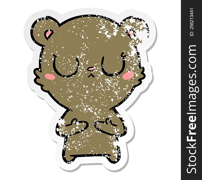 Distressed Sticker Of A Peaceful Cartoon Bear Cub