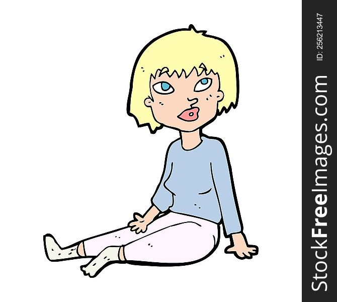 cartoon woman sitting on floor