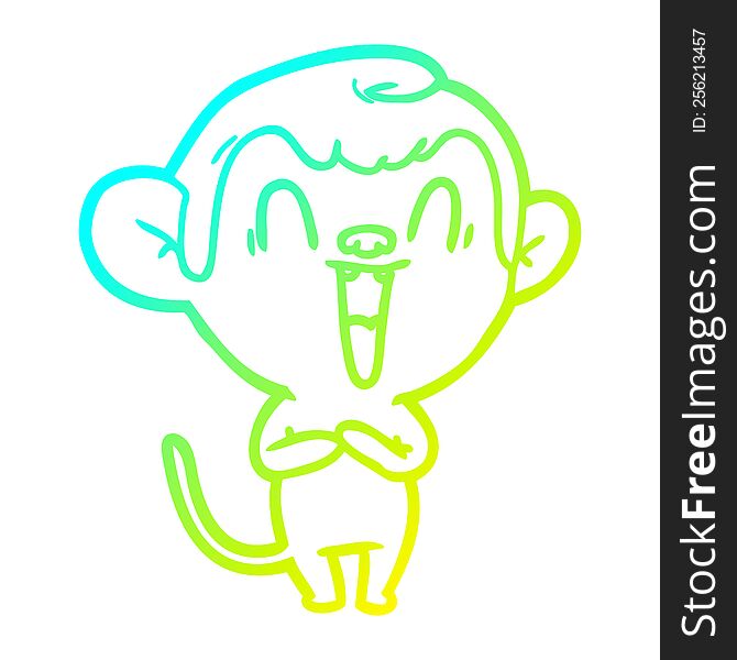 cold gradient line drawing of a cartoon laughing monkey