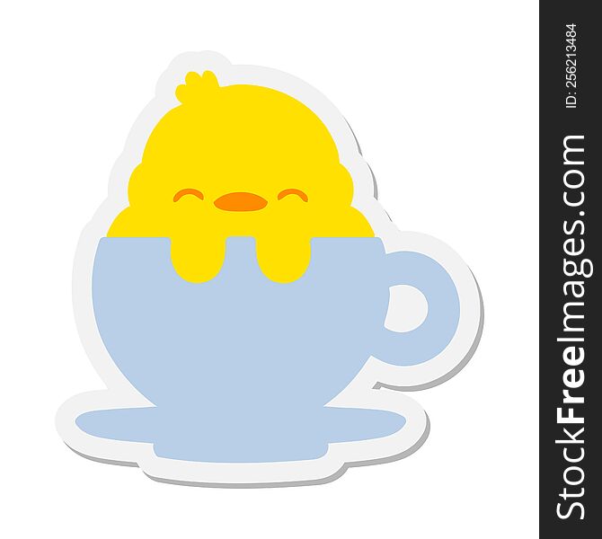 cute baby bird in tea cup sticker