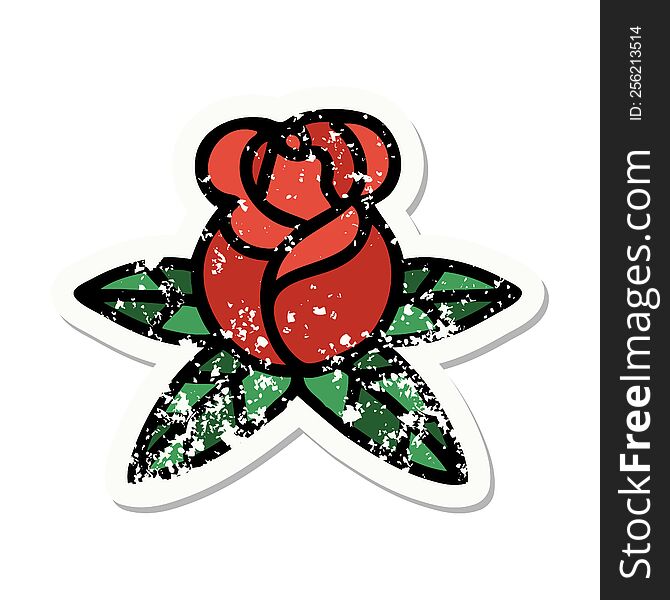 distressed sticker tattoo in traditional style of a single rose. distressed sticker tattoo in traditional style of a single rose