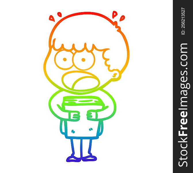 Rainbow Gradient Line Drawing Cartoon Shocked Man With A Book