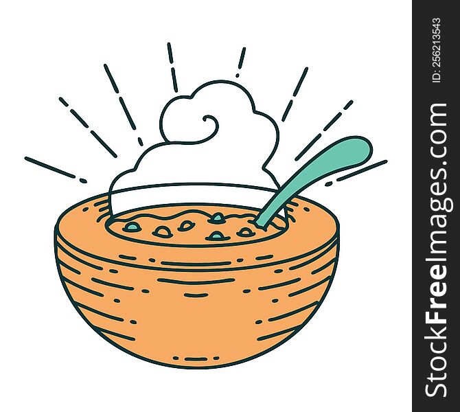 illustration of a traditional tattoo style bowl of soup