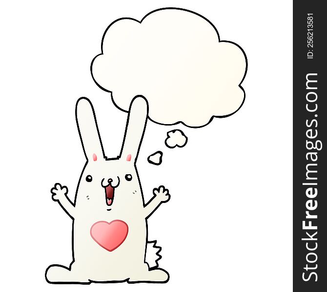 cartoon rabbit in love with thought bubble in smooth gradient style