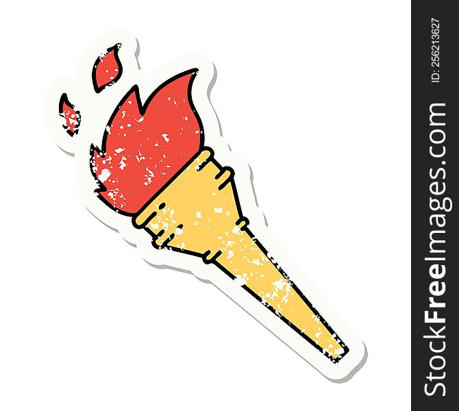distressed sticker tattoo in traditional style of a lit torch. distressed sticker tattoo in traditional style of a lit torch