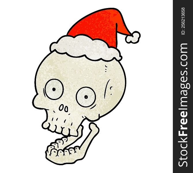 Textured Cartoon Of A Skull Wearing Santa Hat